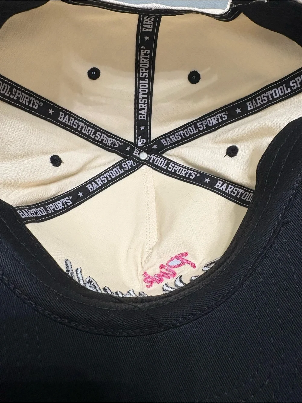 Barstool Sports Pink Whitney - Cream & Black SnapBack Hat